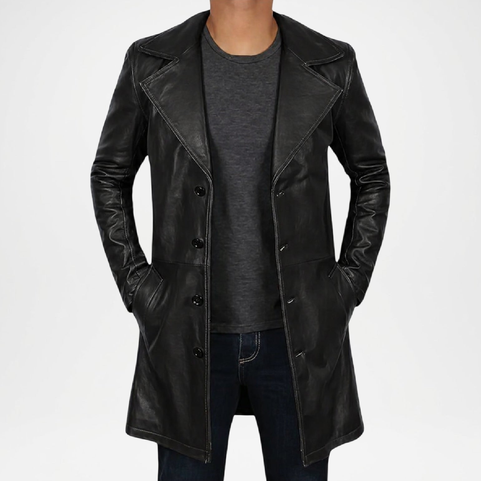 vintage black leather trench coat