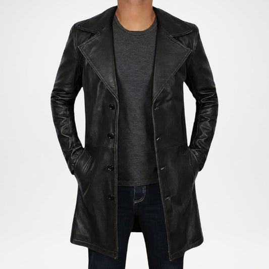 vintage black leather trench coat
