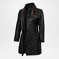 glen women's black quilted real leather car coat