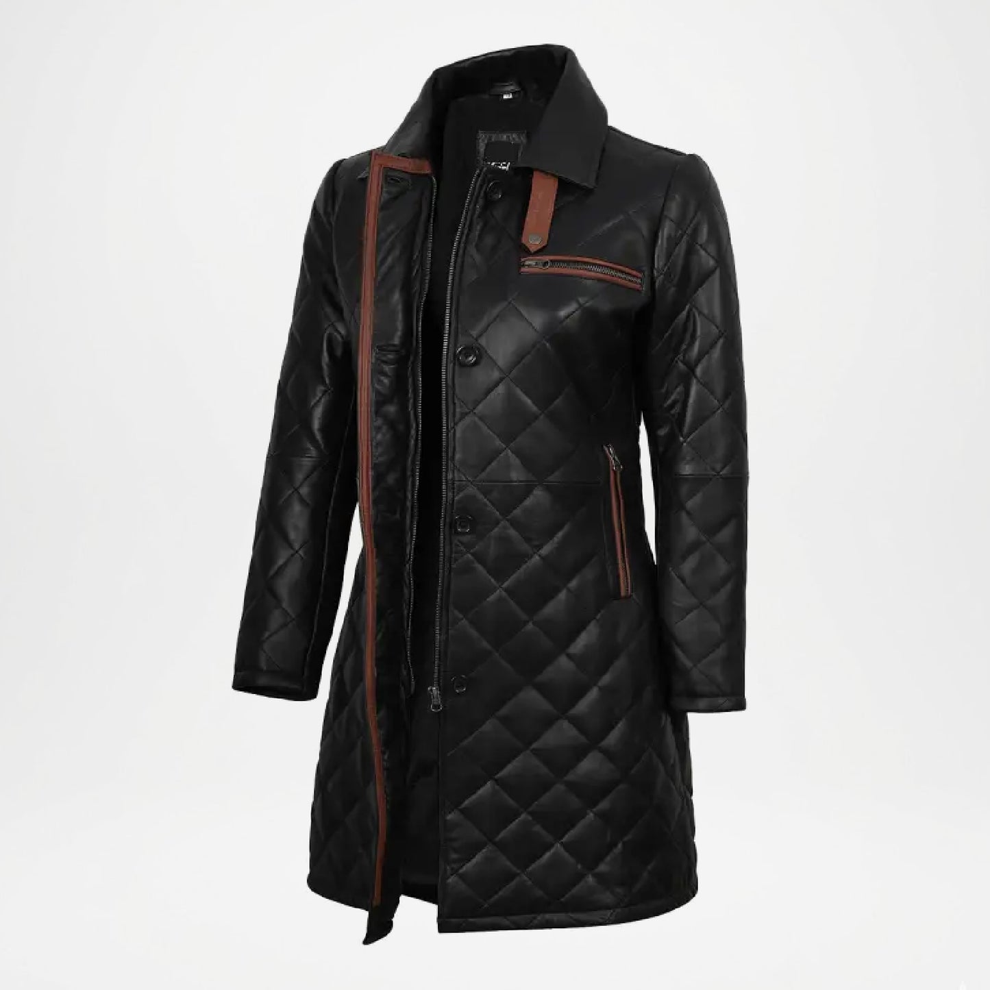 glen women's black quilted real leather car coat