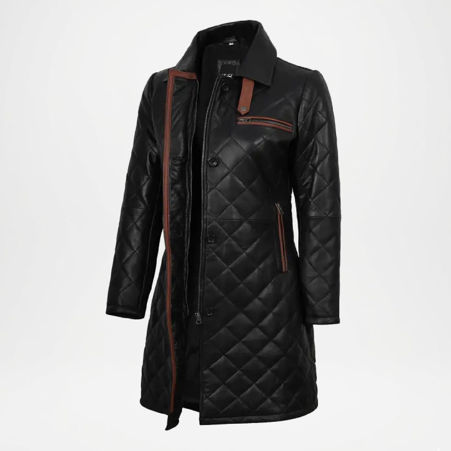 glen women's black quilted real leather car coat