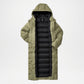 Green Hooded Longline Puffer Jacket for Women