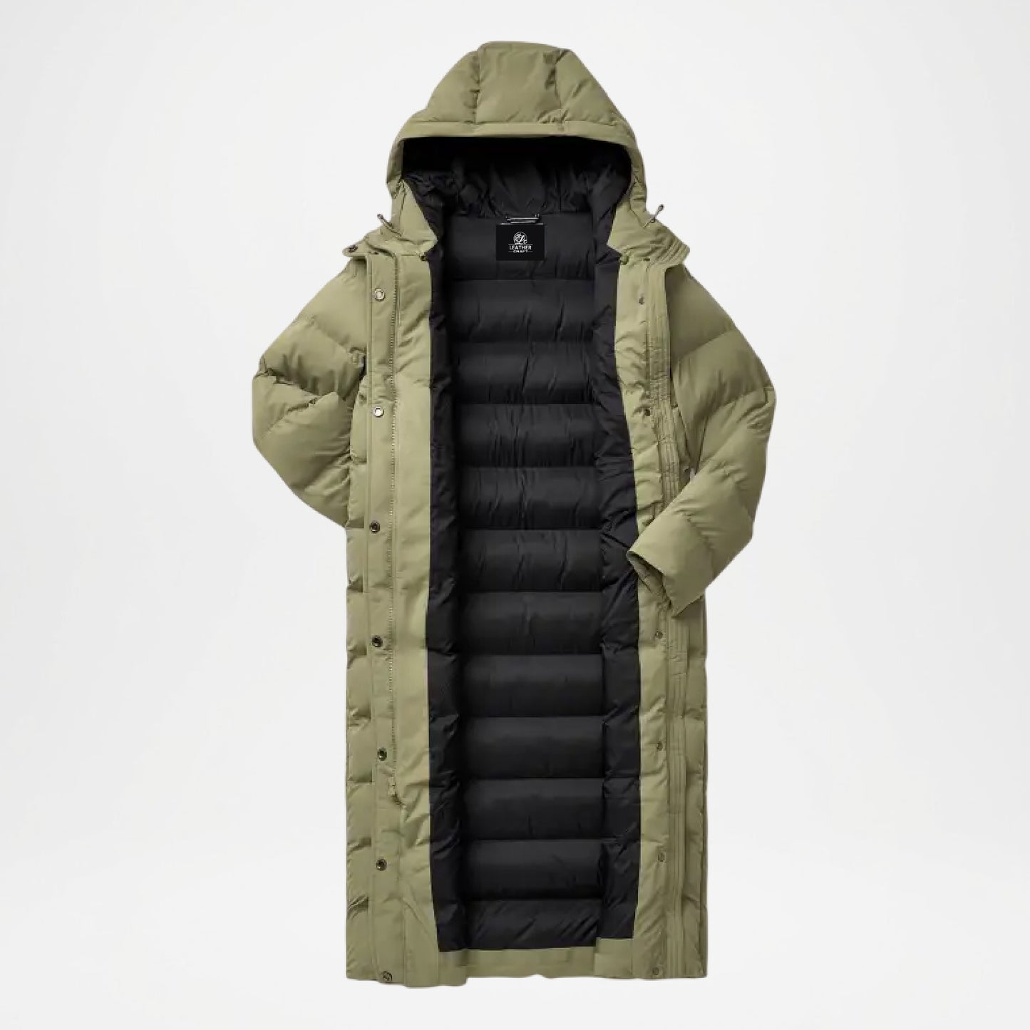 Green Hooded Longline Puffer Jacket for Women