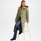 Green Hooded Longline Puffer Jacket for Women