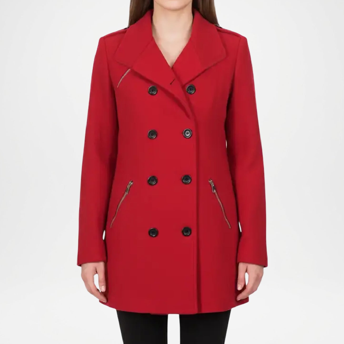 Red Double Breasted Wool Peacoat Women
