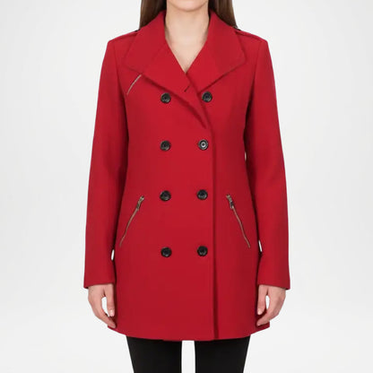Red Double Breasted Wool Peacoat Women
