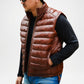 brown puffer leather vest