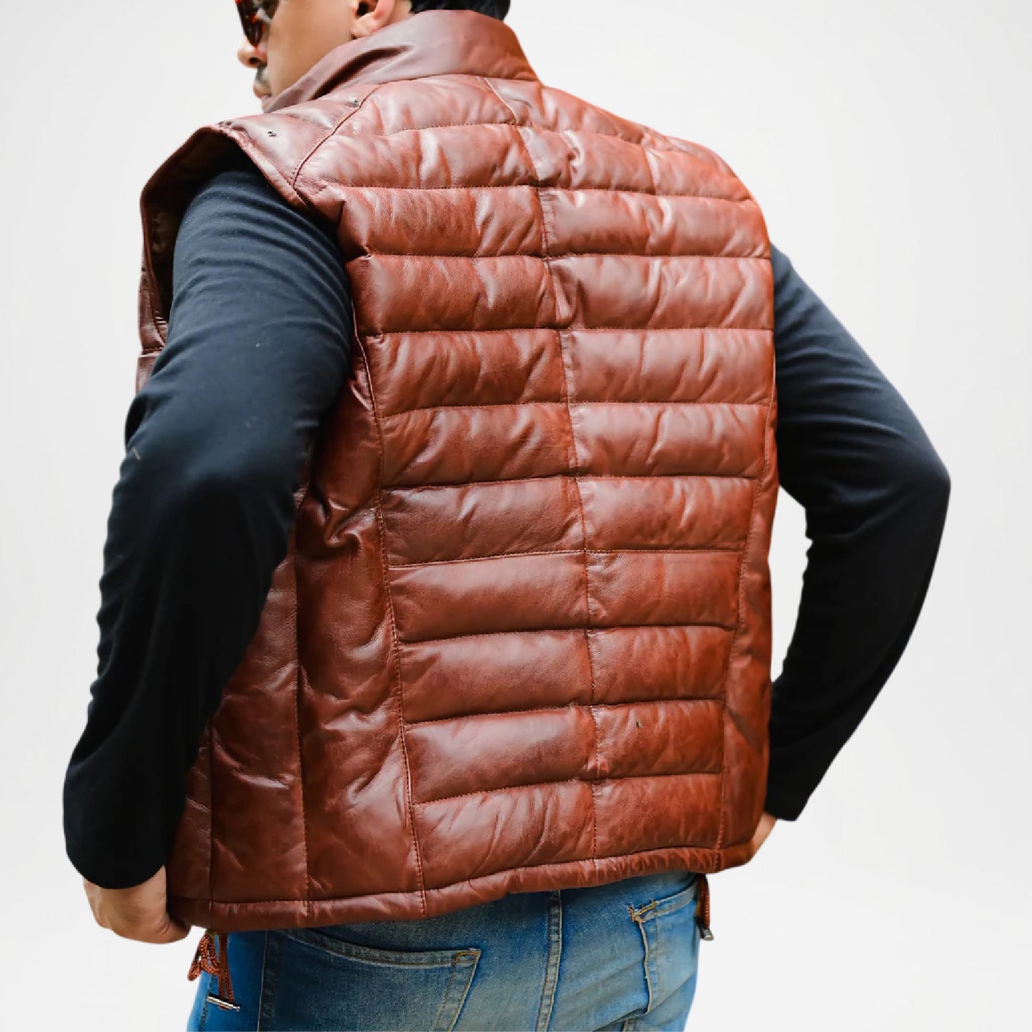 brown leather sleeveless jacket men 