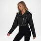 Black Cropped Leather Jacket for Women
