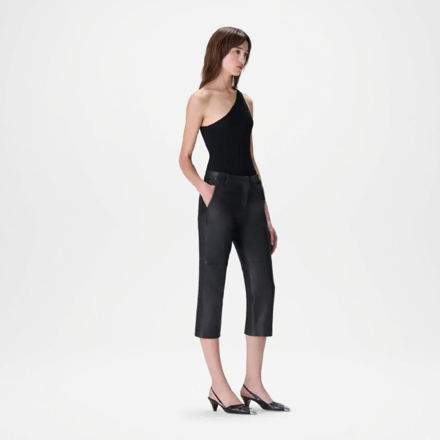 Black Leather Bermuda Pants for Women