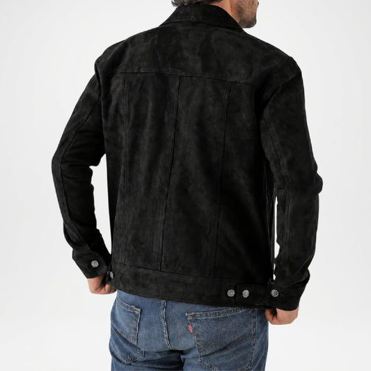 Black Suede Trucker Jacket for Men