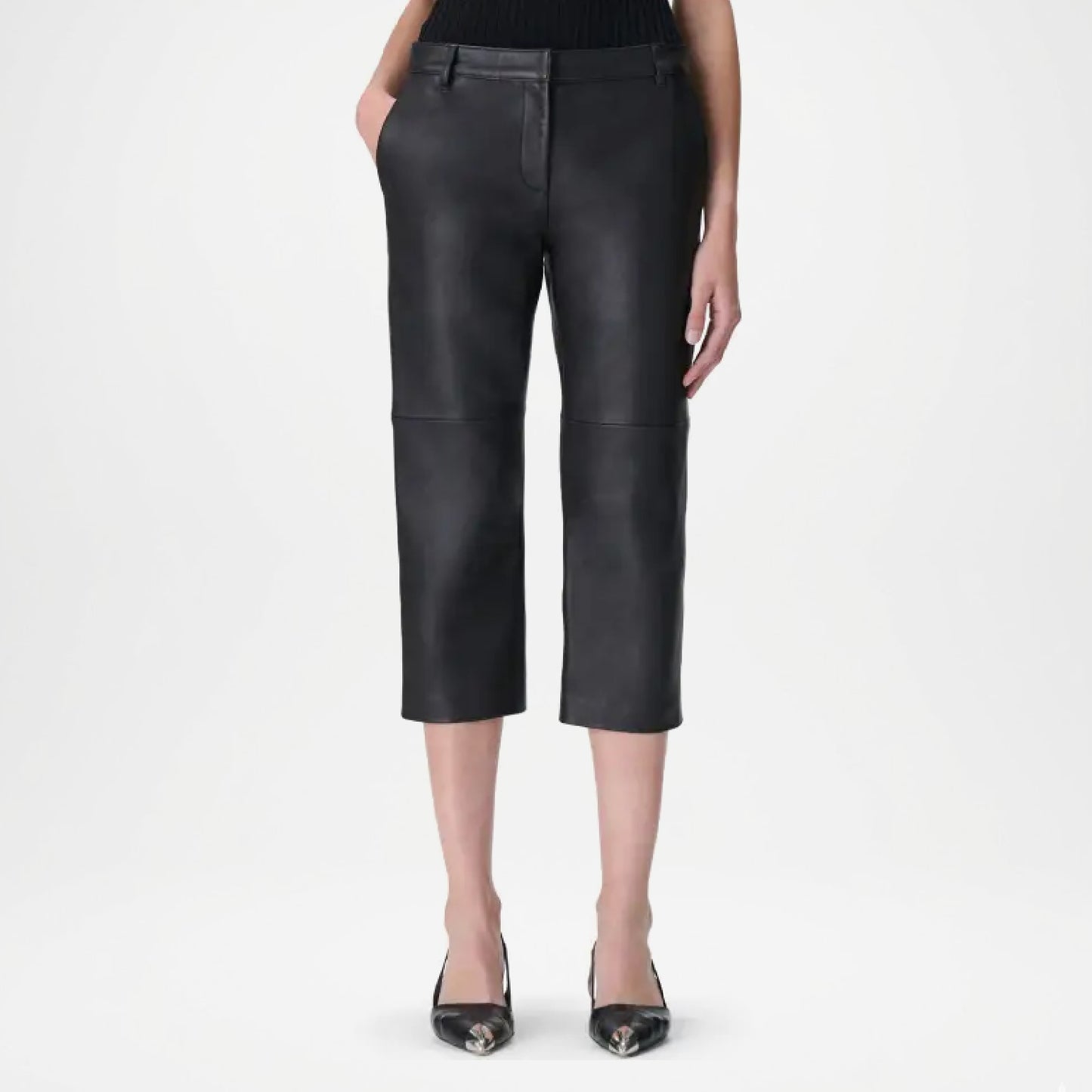 Black Leather Bermuda Pants for Women