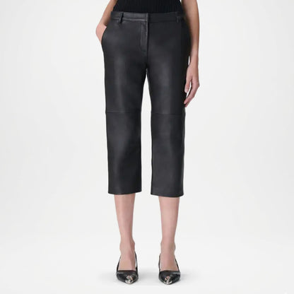Black Leather Bermuda Pants for Women