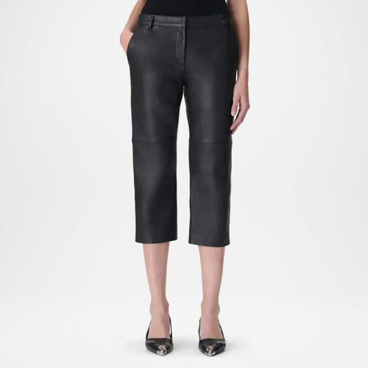 Black Leather Bermuda Pants for Women