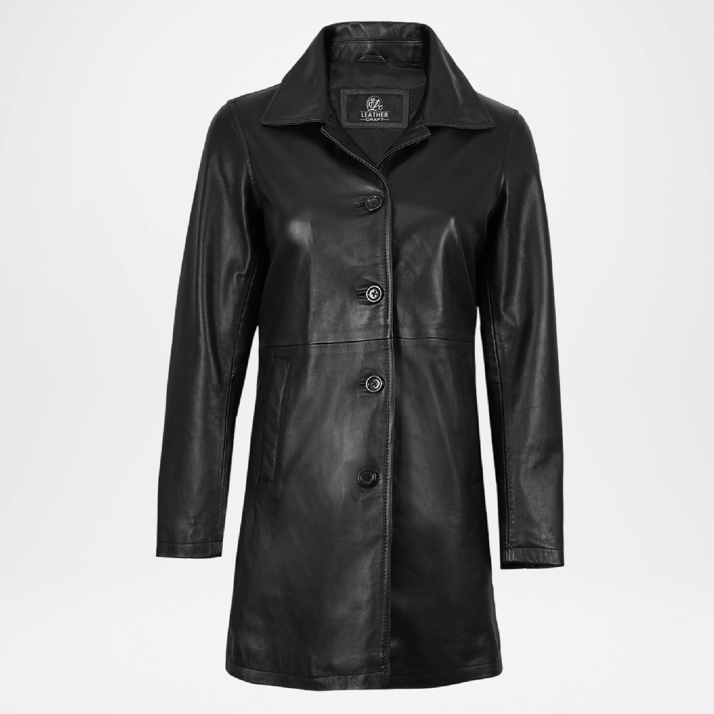 Black Leather Car Coat for Women
