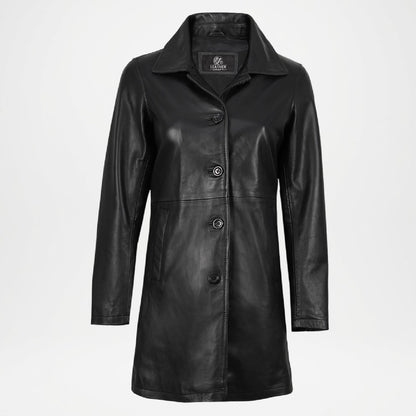 Black Leather Car Coat for Women