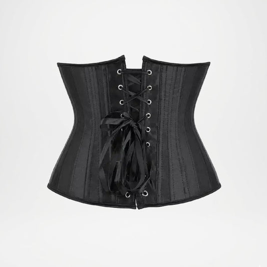 Black corset on a light gray background