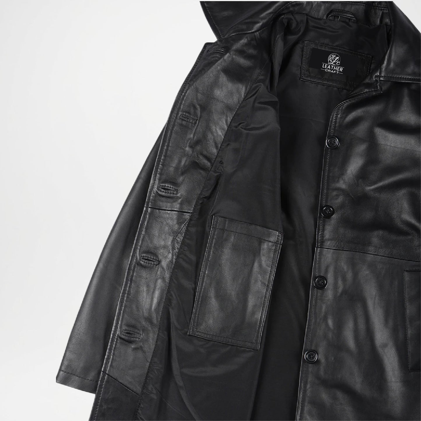 Black Leather Car Coat for Women