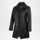 Black Leather Car Coat for Women