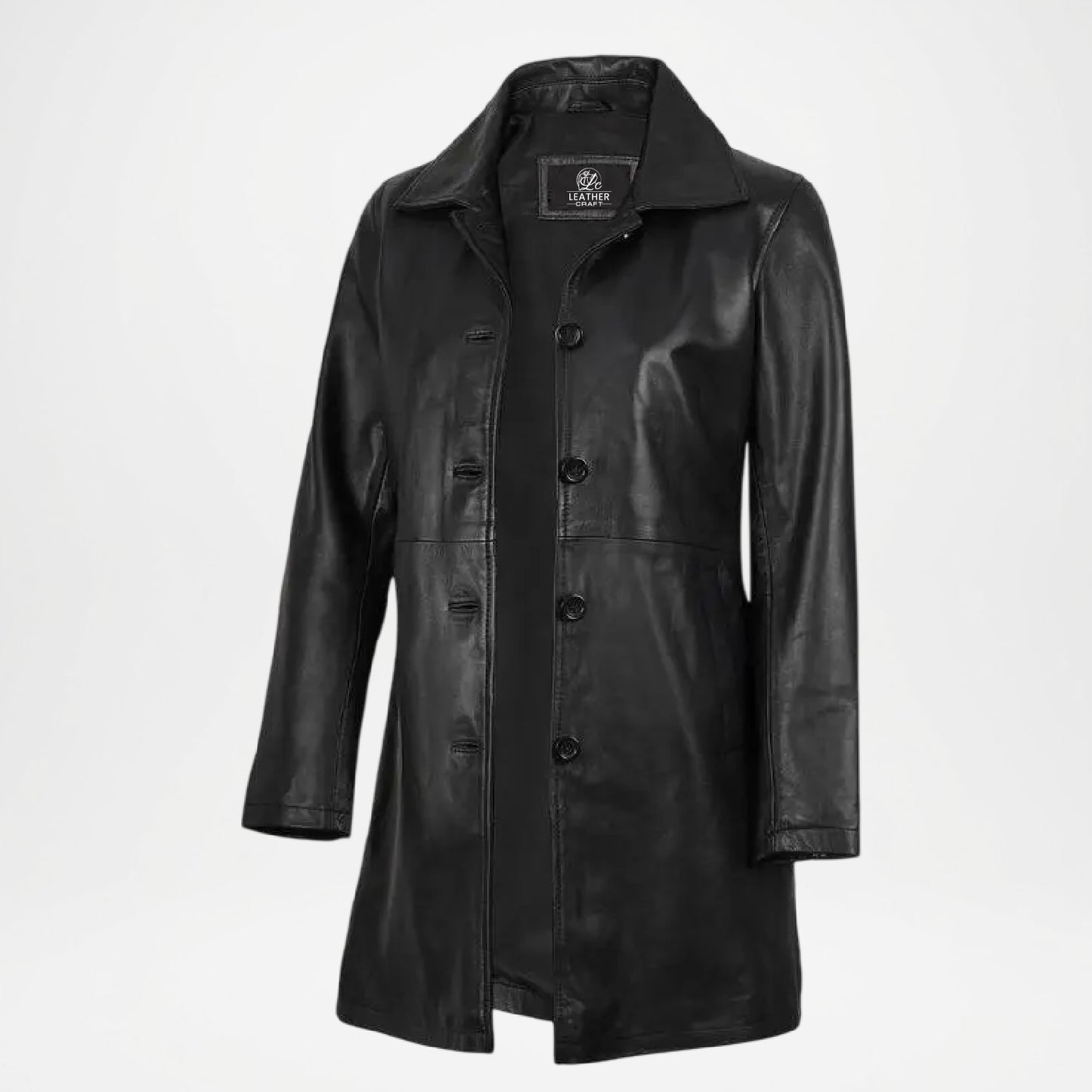 Black Leather Car Coat for Women