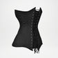 Black corset with lace-up front on a light gray background