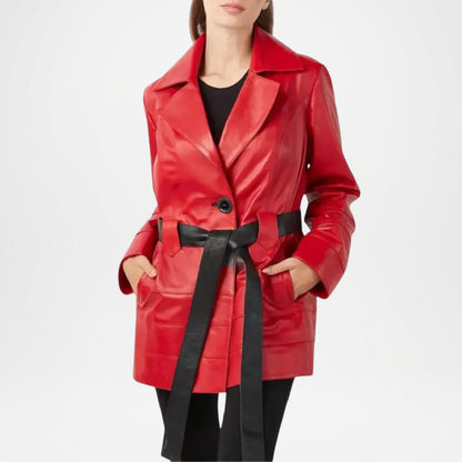 Red Leather Trench Coat Women
