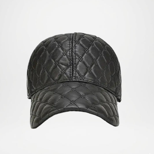 Frampton Black Padded Genuine Leather Cap for Men