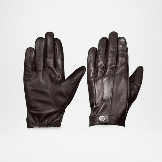 Jasper Brown Leather Gloves With Strap Closure For Men