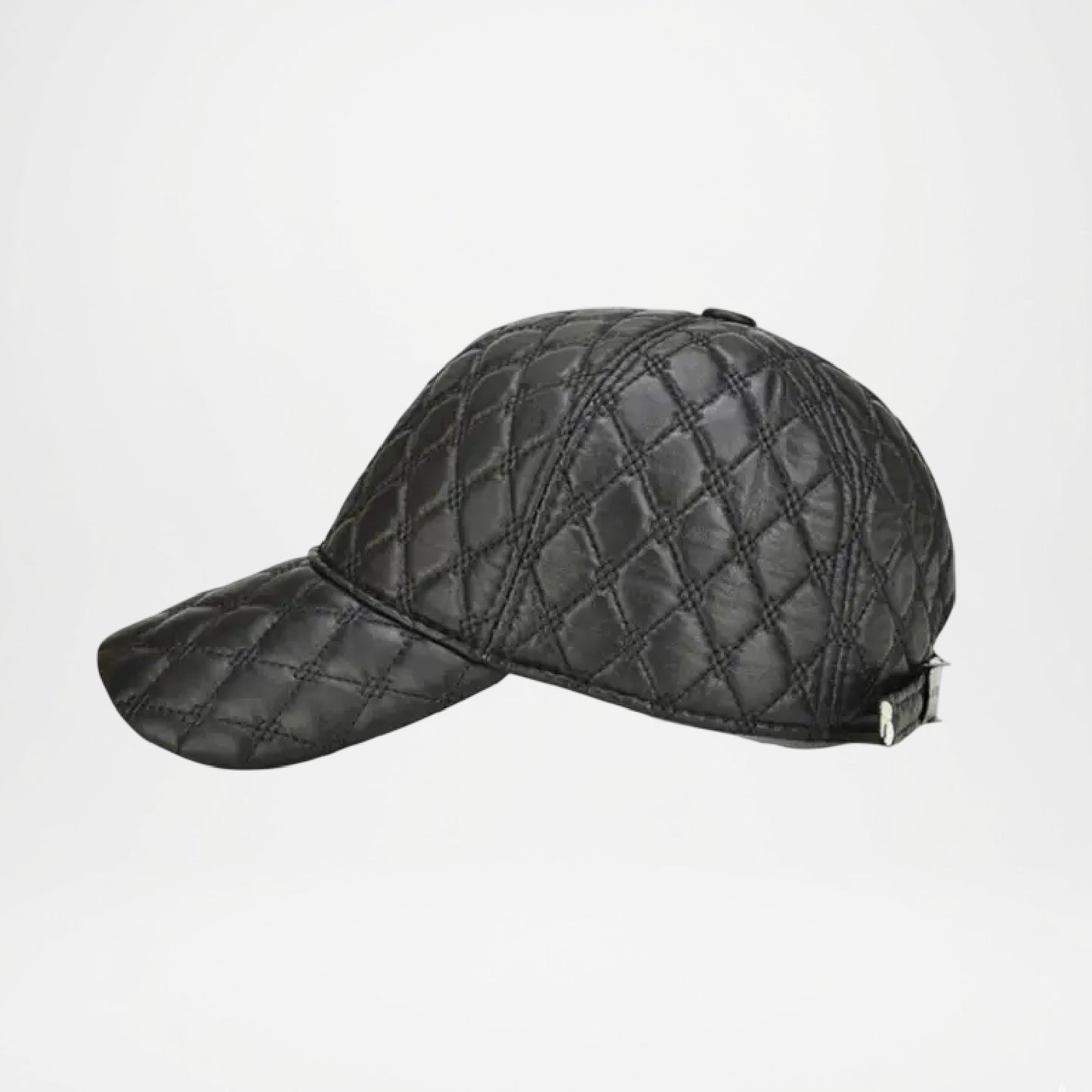 Frampton Black Padded Genuine Leather Cap for Men