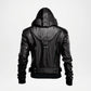 Black Hooded Mens Cowhide Leather Biker Jacket