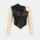 Women's Black and Cream Leather Biker Jacket