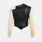 Women's Black and Cream Leather Biker Jacket