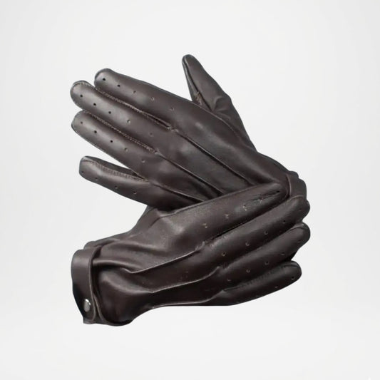 Jasper Brown Leather Gloves With Strap Closure For Men
