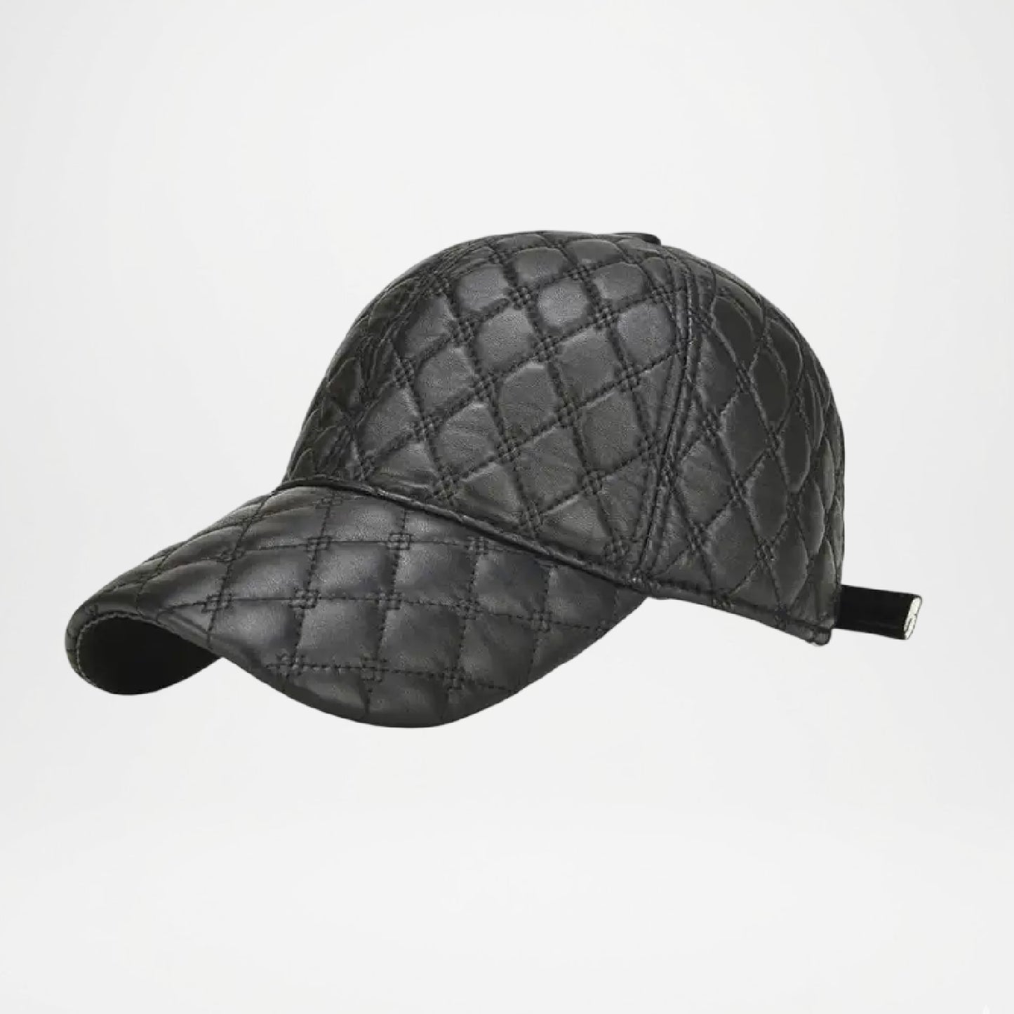 Frampton Black Padded Genuine Leather Cap for Men