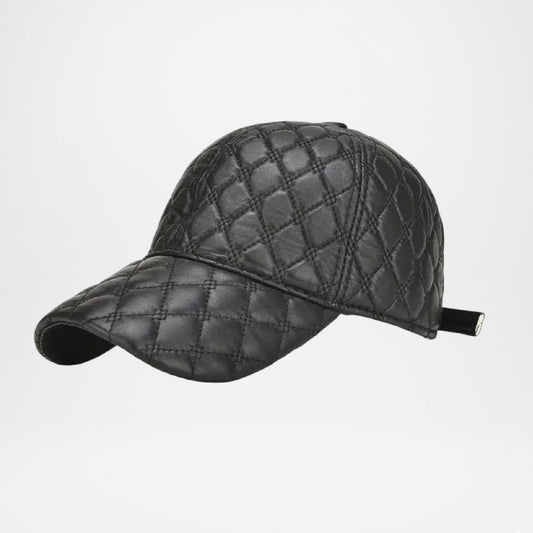 Frampton Black Padded Genuine Leather Cap for Men