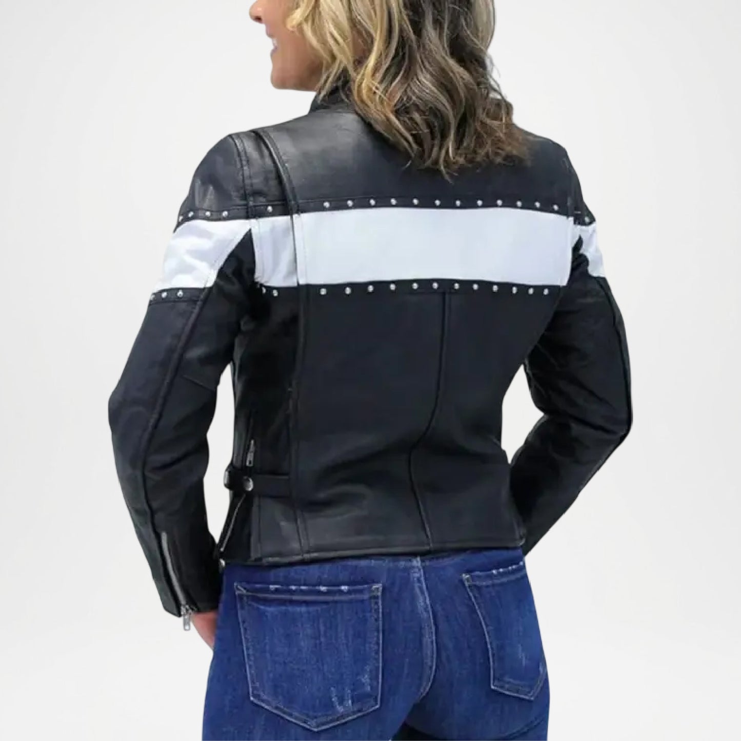 Black Studded Leather Biker Jacket for Women