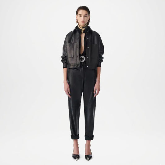 Black Leather Jogger Pants for Women