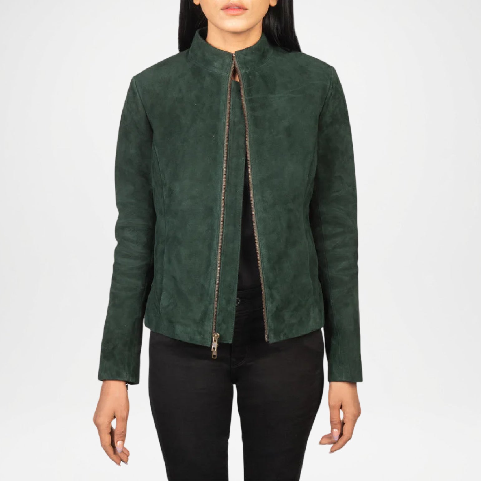 Green Suede Biker Jacket Women
