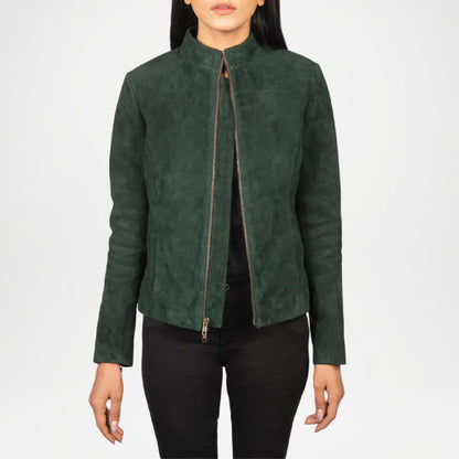 Green Suede Biker Jacket Women
