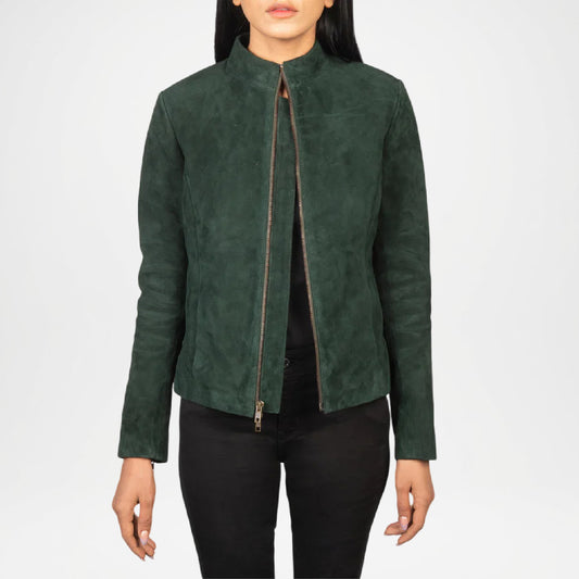 Green Suede Biker Jacket Women
