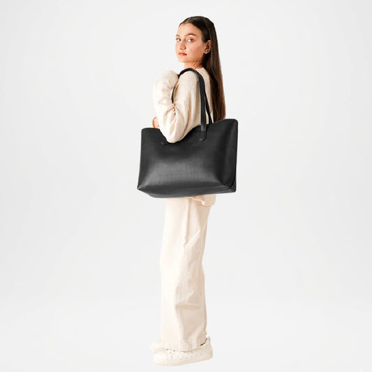 Bianca Black Leather Tote Bag Pouch