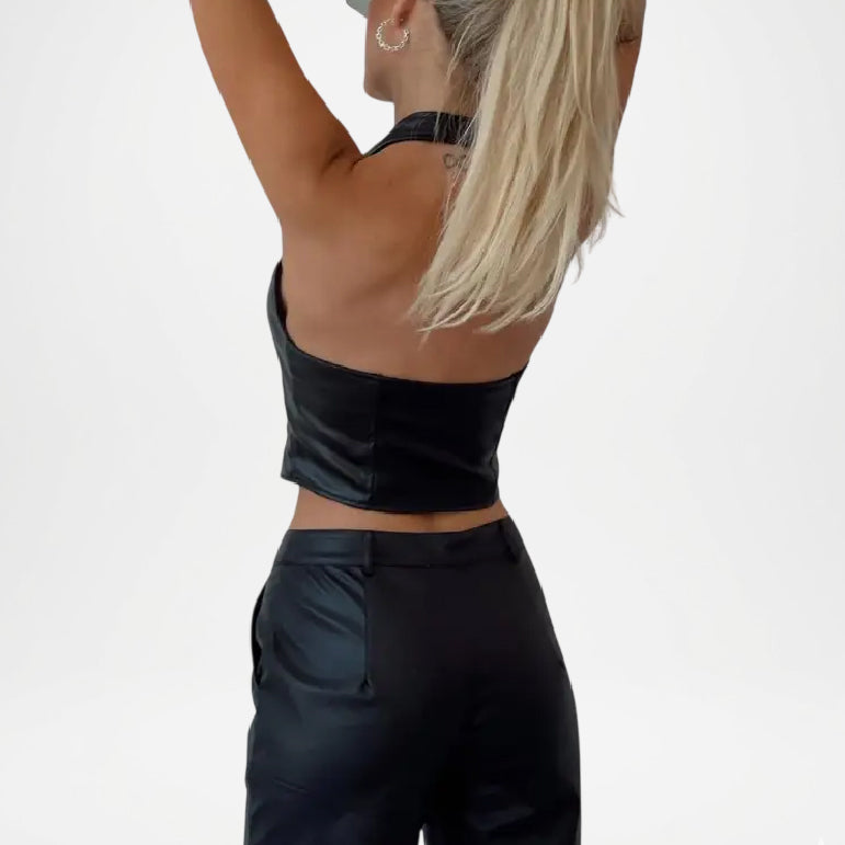 Aventura Women’s Black Leather Vest Sleek Minimalist Street Style