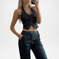 Black Leather Vest Sleek Street Style