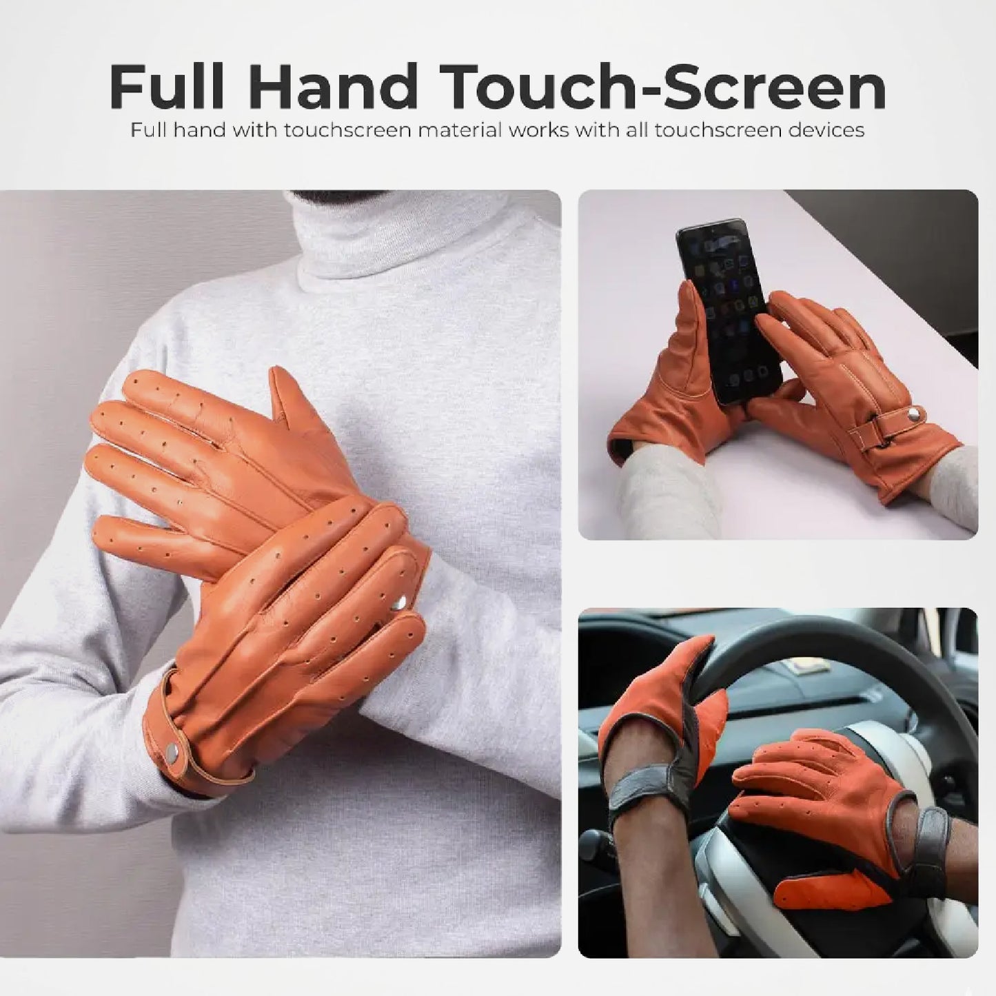 Harrison Cognac and Brown Two-Tone Leather Gloves For Men