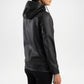 Black Hooded Leather Jacket back view