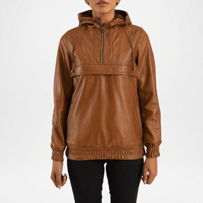 Zest Brown Hooded Leather Jacket women