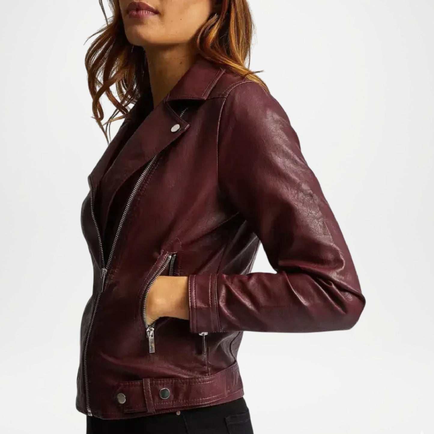 Burgundy Leather Biker Jacket