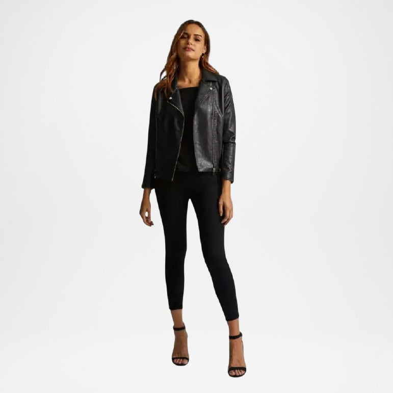 Black Leather Biker Jacket for Women