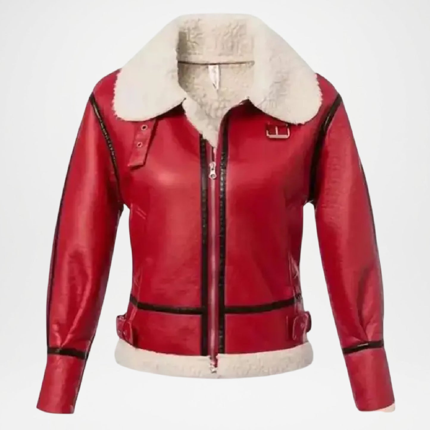 Red Sherpa Leather Jacket for Women