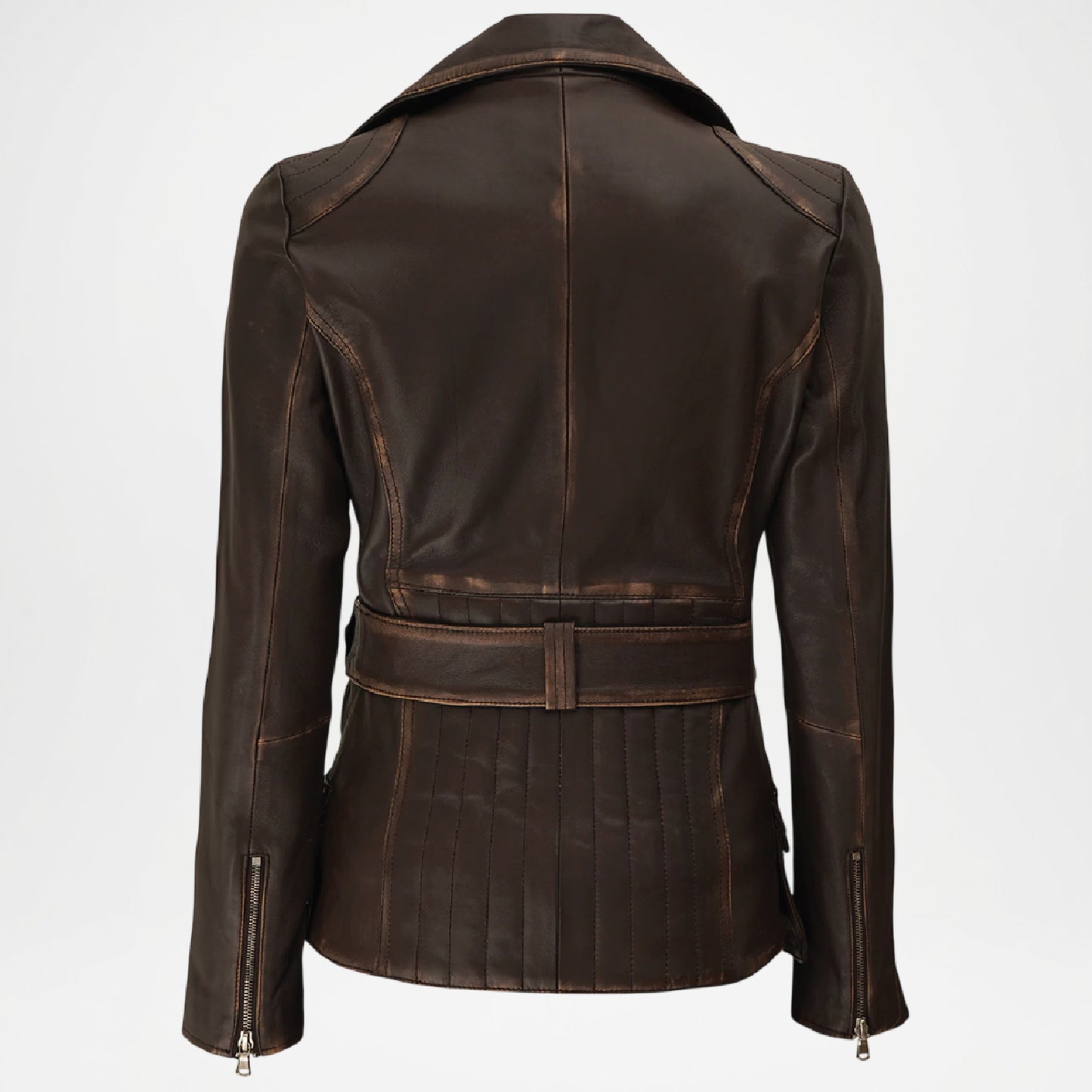 Biker Jacket Belted Moto Style back view